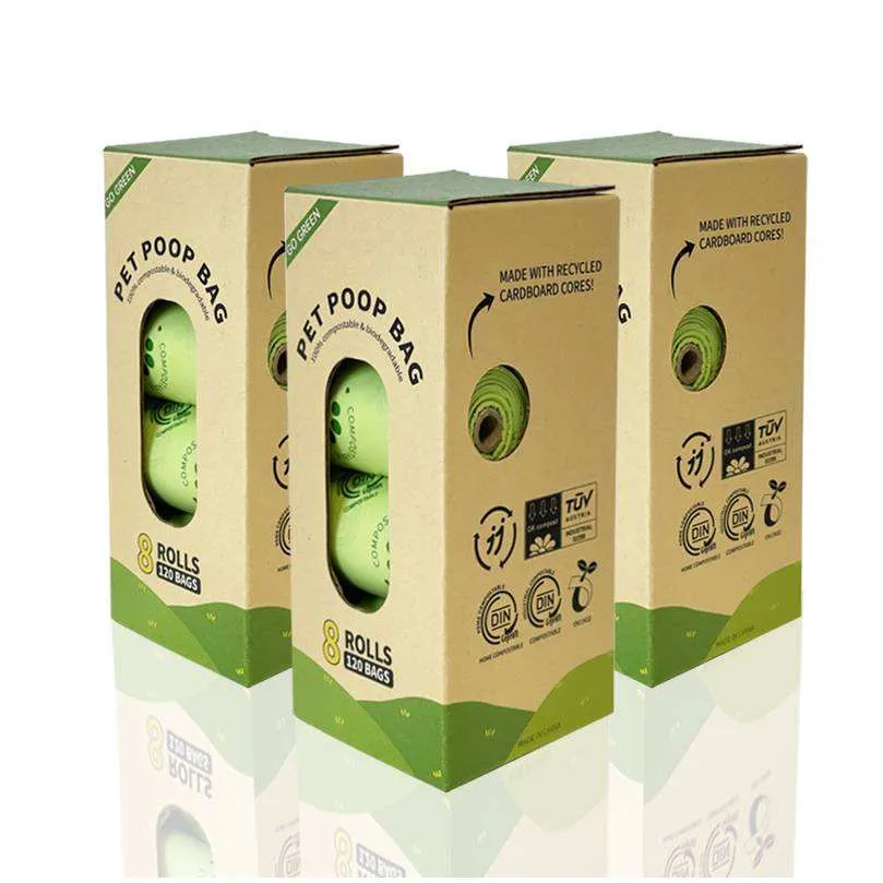 Biodegradable Ecofriendly and Compostable Dog Poop Bag with Handles Pet Poop Waste Bags Plastic Outdoor Sustainable Support