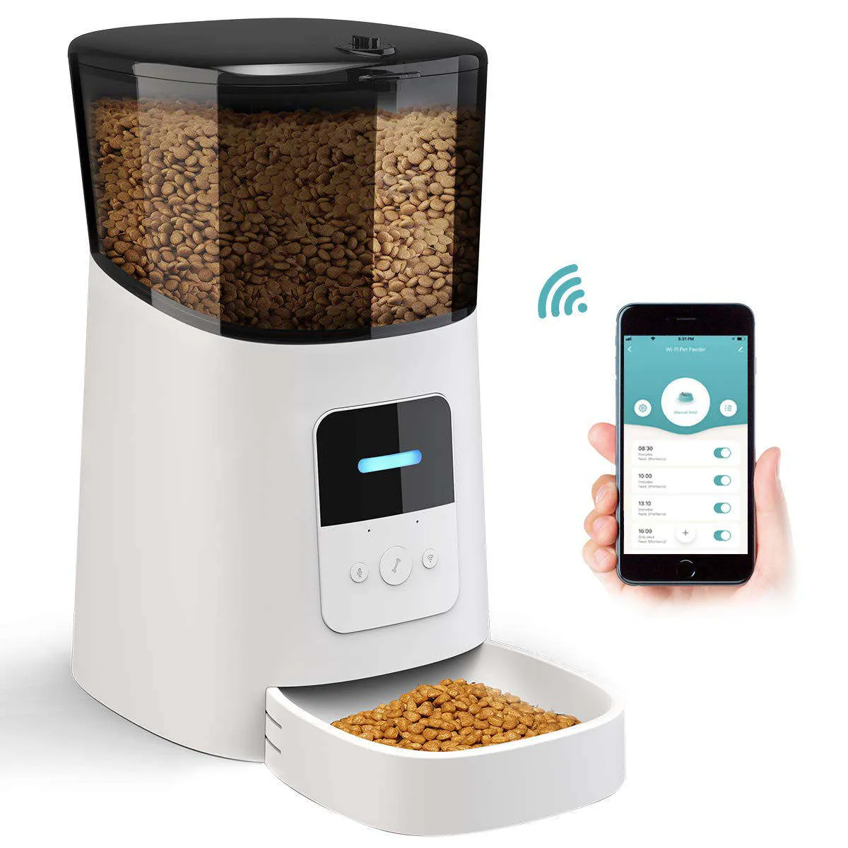 Smart Pet Feeder for Dogs and Cats WiFi Automatic Feeder with 6L Capacity Remote Control via Mobile Phone App Microchip